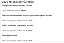 2026 MTSK sınav ücretleri listesi